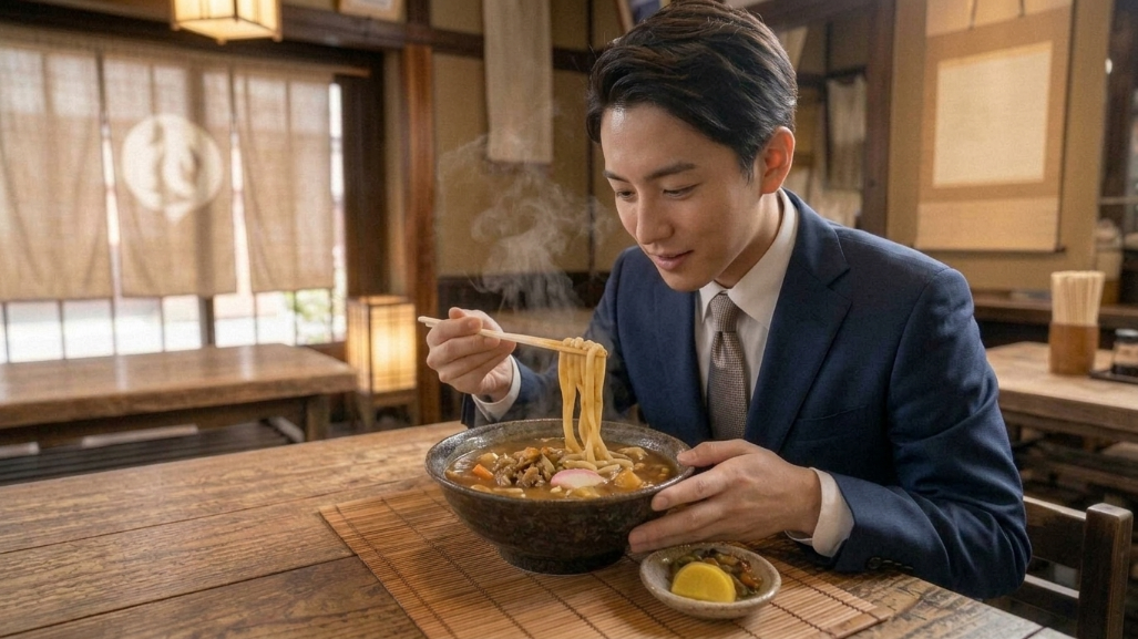 名古屋カレーうどん・スーツ男性