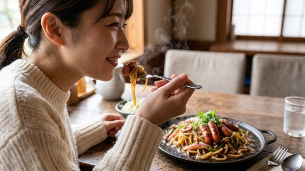 名古屋・鉄板スパゲティ、カフェ女性ひとり