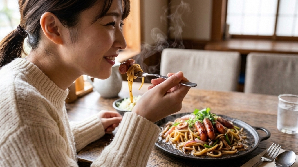名古屋・鉄板スパゲティ、カフェ女性ひとり