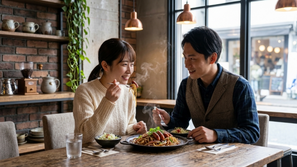 名古屋・鉄板スパゲティ、カフェ男女カップル