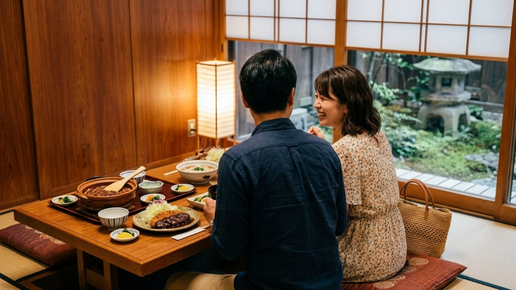 男女カップルと名古屋めし