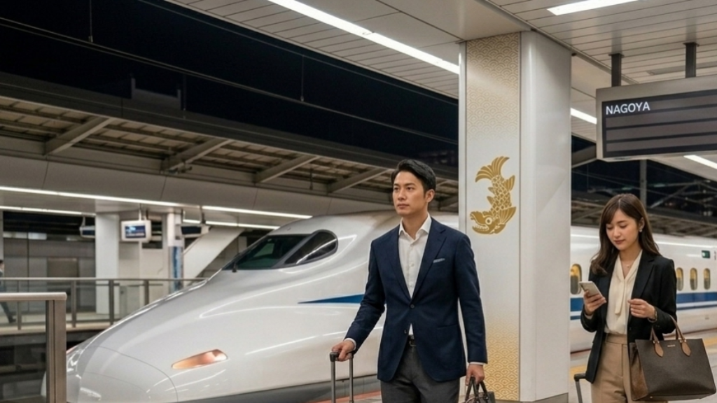 名古屋駅と新幹線：同僚と出張