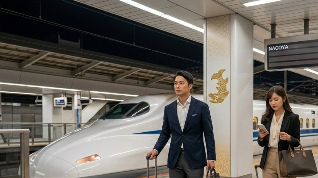 名古屋駅と新幹線：同僚と出張