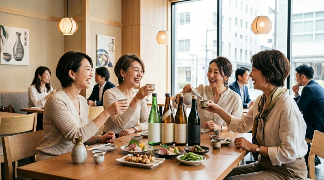 地酒を飲む女性グループ：昼