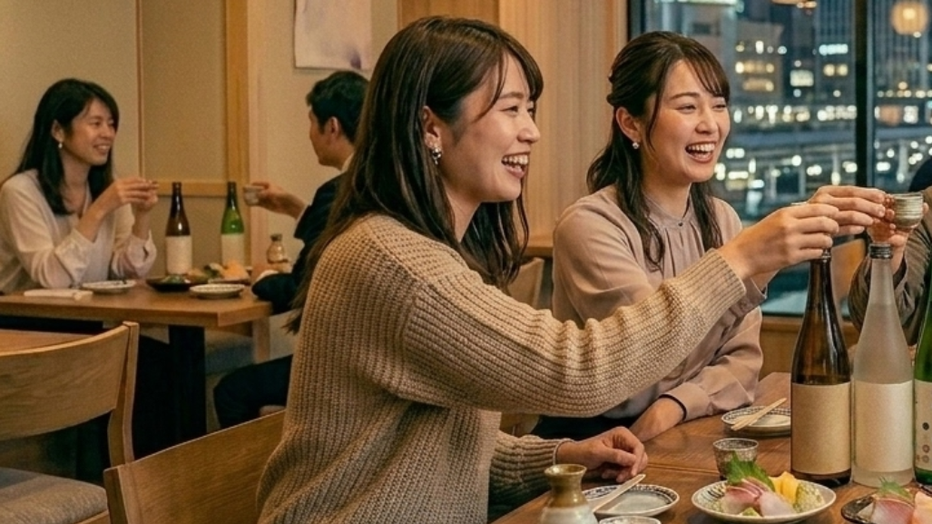 地酒を飲む女性グループ：名古屋駅前
